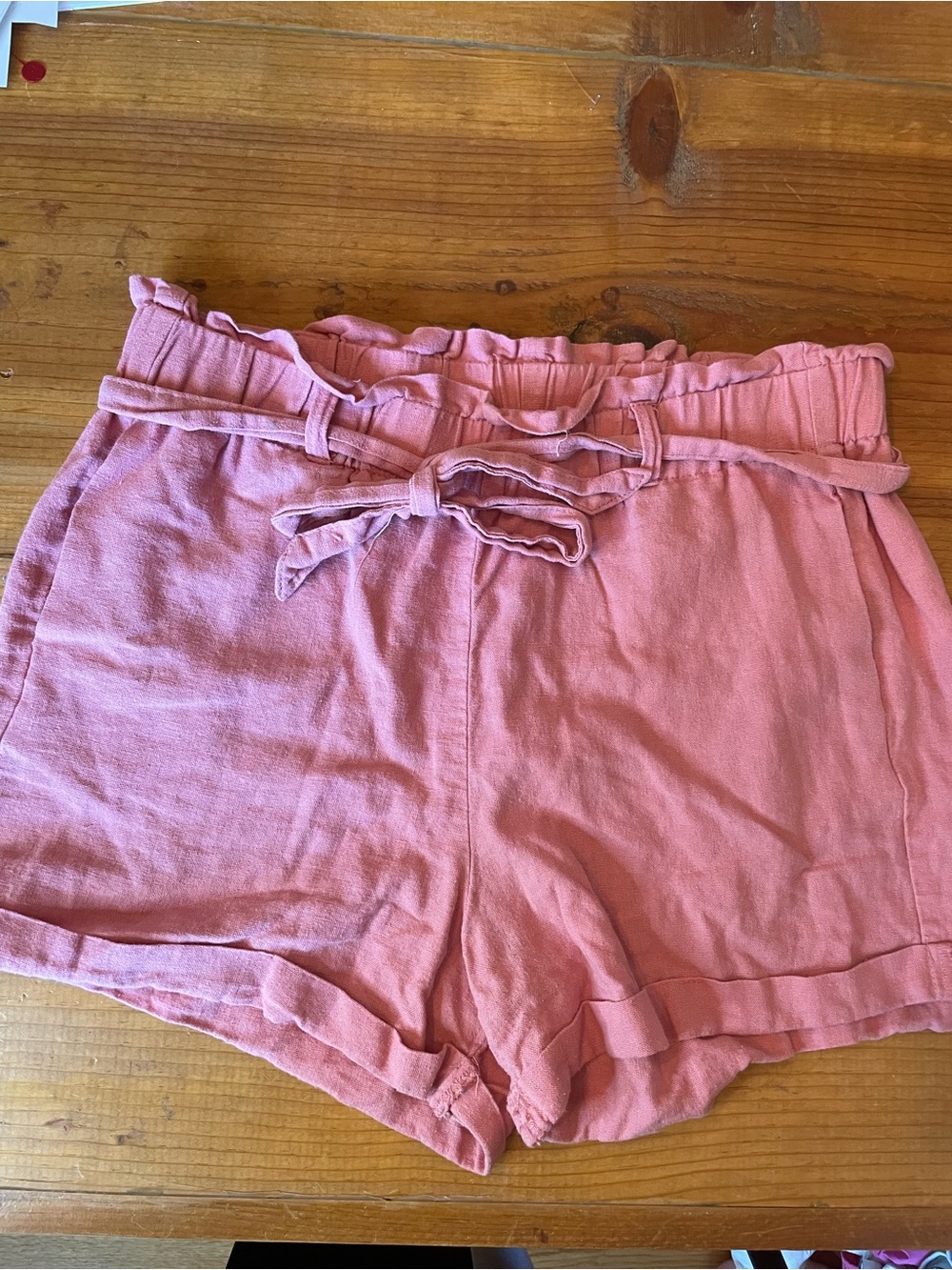 Revamped Dusty Pink High-Waist Paperbag Shorts with Tie